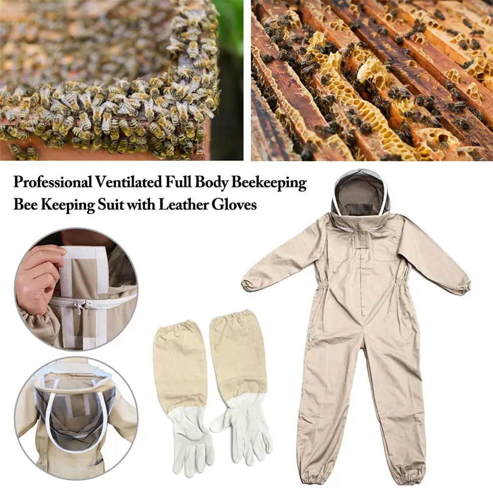Unisex Ventilated Full Body Beekeeping Bee Keeping Protect Suit W/ Glove Hat XL 