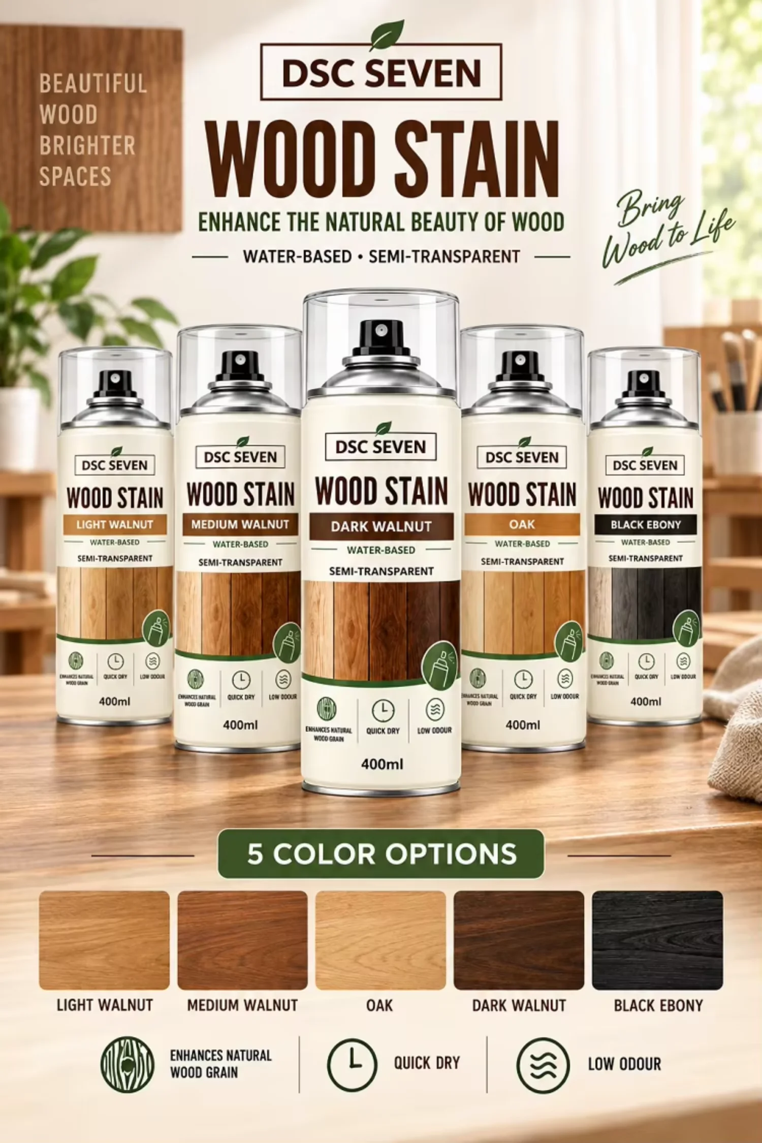 Medium Walnut Wood Stain Spray Acrylic Liquid Coating Furniture Wood for Paint for Cabinets and Trim 400ML & 500 ML