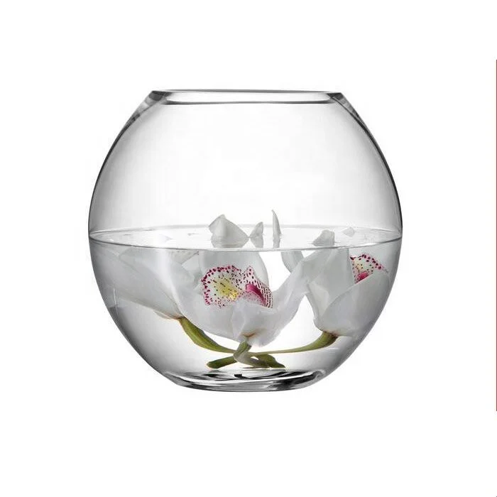 Fancy flat round wholesale clear glass vase fish bowl for home .jpg