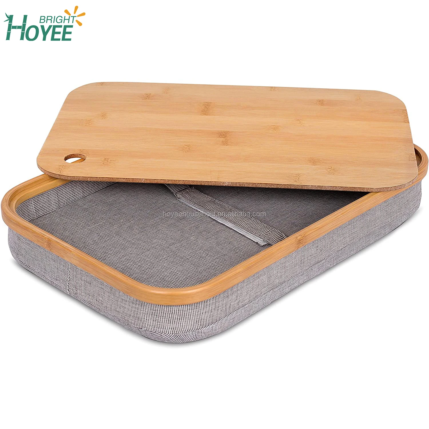 Bamboo Lap Desk With Laptop Storage Compartment Pillow Cushioned Laptop