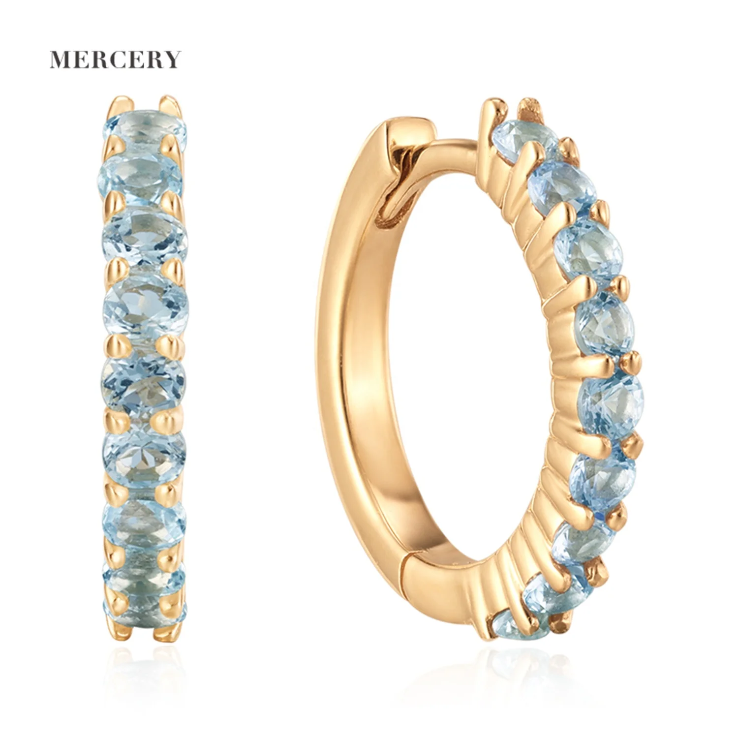 

Mercery Personalized March Birthstone Aquamarine Stone Natural Jewelry Real 14k Solid Gold Small Huggie Hoop Earring For Women