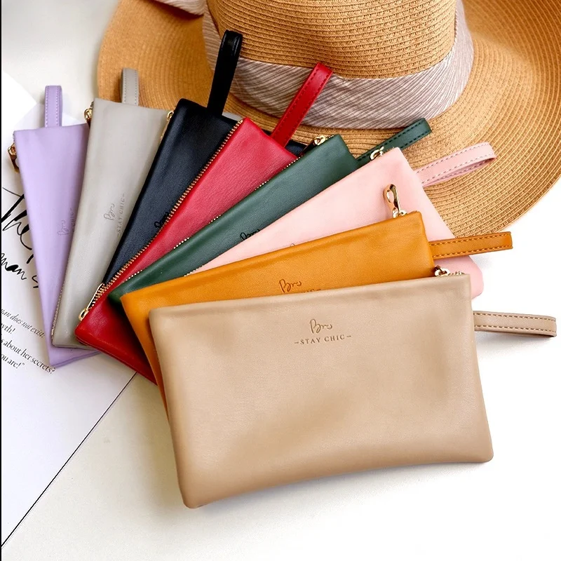 

2020 Mini Soft Leather Portable Makeup Cosmetic Pouch Storage Bag Solid Color Coin Purse with Zipper