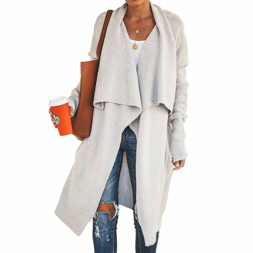 

Mzl's Love Unique Design Turndown Collar Ol Style Ladies Long Latest Fashion Cardigan, Apricot, light gray