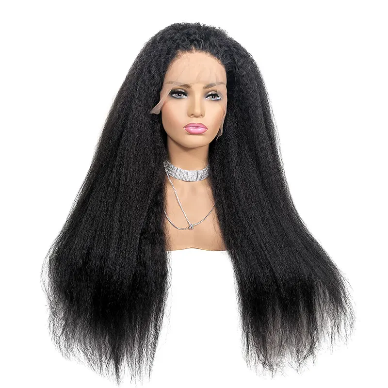 

Afro Kinky Human Hair Lace Front Wigs Kinky Straight Wholesale Wigs Brazilian Human Hair 13*4 Lace Front Bleach Knot Wigs, Natural color lace wig