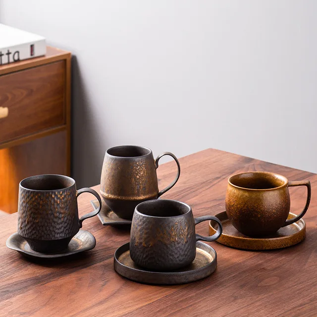

New INS Stoneware handmade mugs rustic Japanese style vintage coffee cup afternoon tea ceramic mug set retro coffee cup, As photo showed