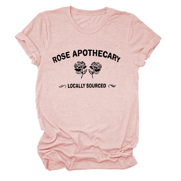

2021 Funny Rose Aothecary Design Letter Women T Shirt