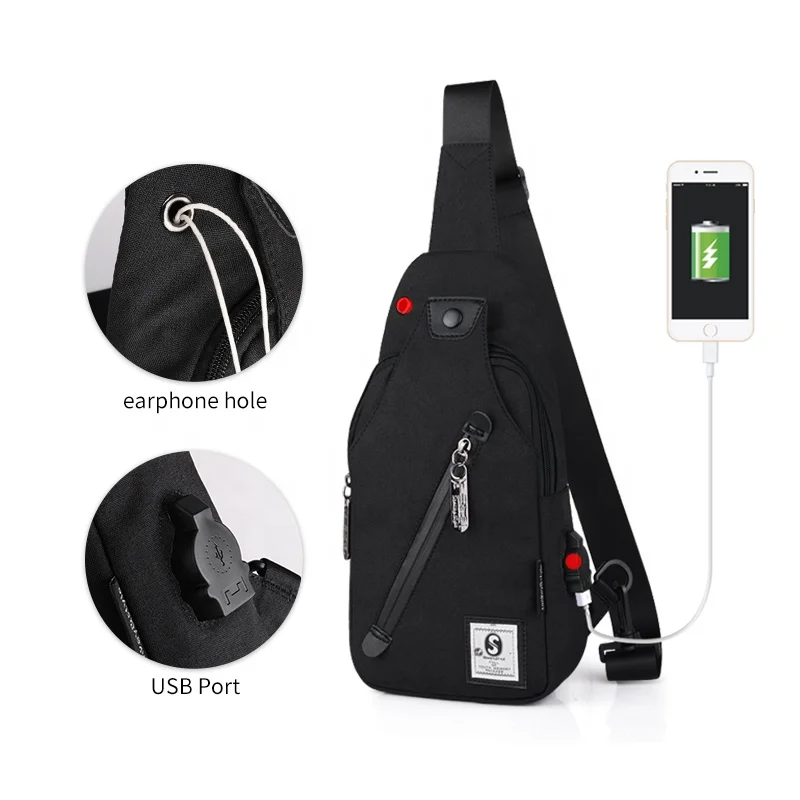 

soft phone charging crossbody bag, logo printed belt small men chest sling bags for boys