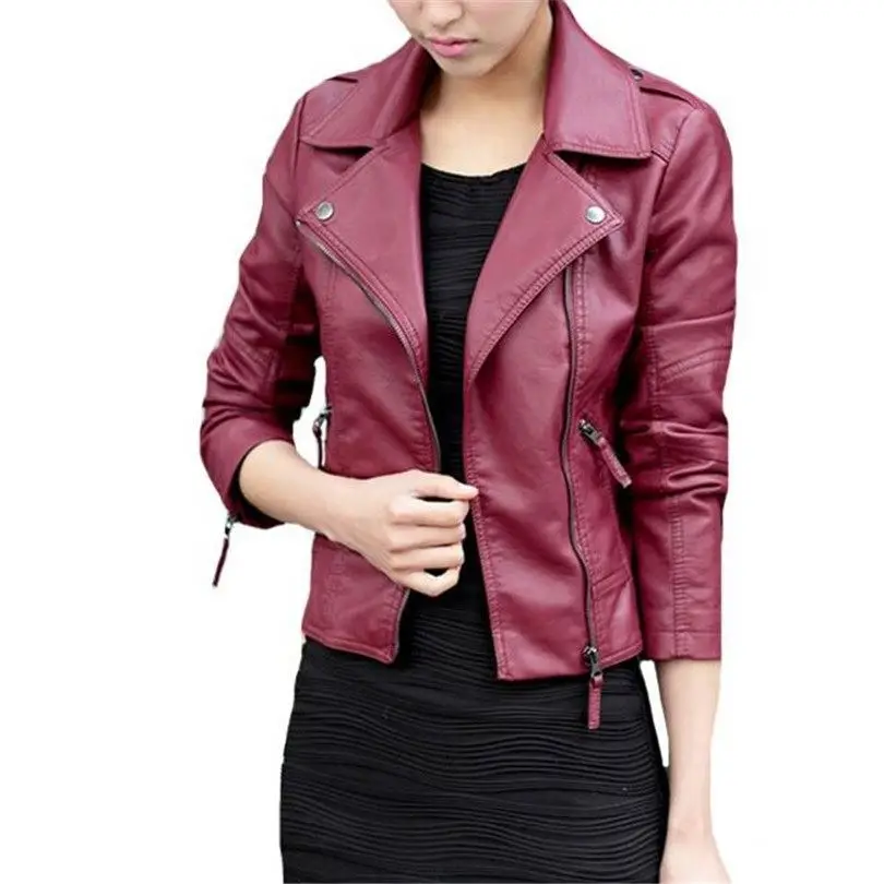 

Women Zipper Faux Leather Jackets Lady Bomber Motorcycle Outerwear Coat