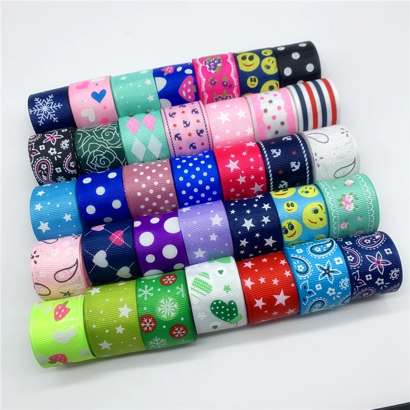 

10mm 25mm 10yards Mix Grosgrain Printed Ribbons Polyester Ribbon For Wedding Christmas Decoration DIY Sewing Fabric