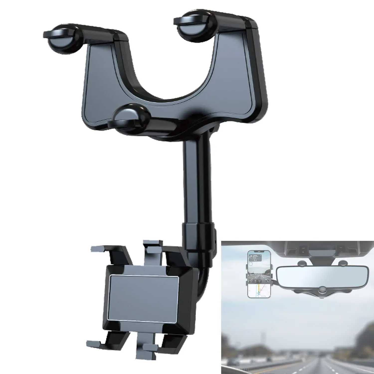 

Amazon Hot 360 Rotatable Retractable Car Rearview Mirror Bracket Multifunctional Adjustable Phone Holder GPS Phone Mount Holder
