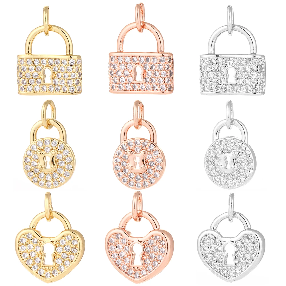 

Lock Charms for Earrings Necklace Making Supplies Accessories Gold Designer Pendant Diy Charm Charms Metal Copper CZ Zircon