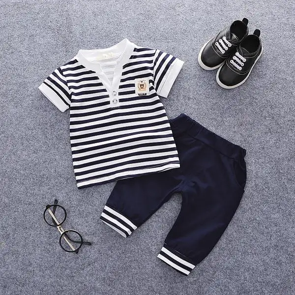 

Yishiyuan fashion kid boys clothes short sleeve striped shirt + Pants casual Children baby boy clothing sets, Picture color