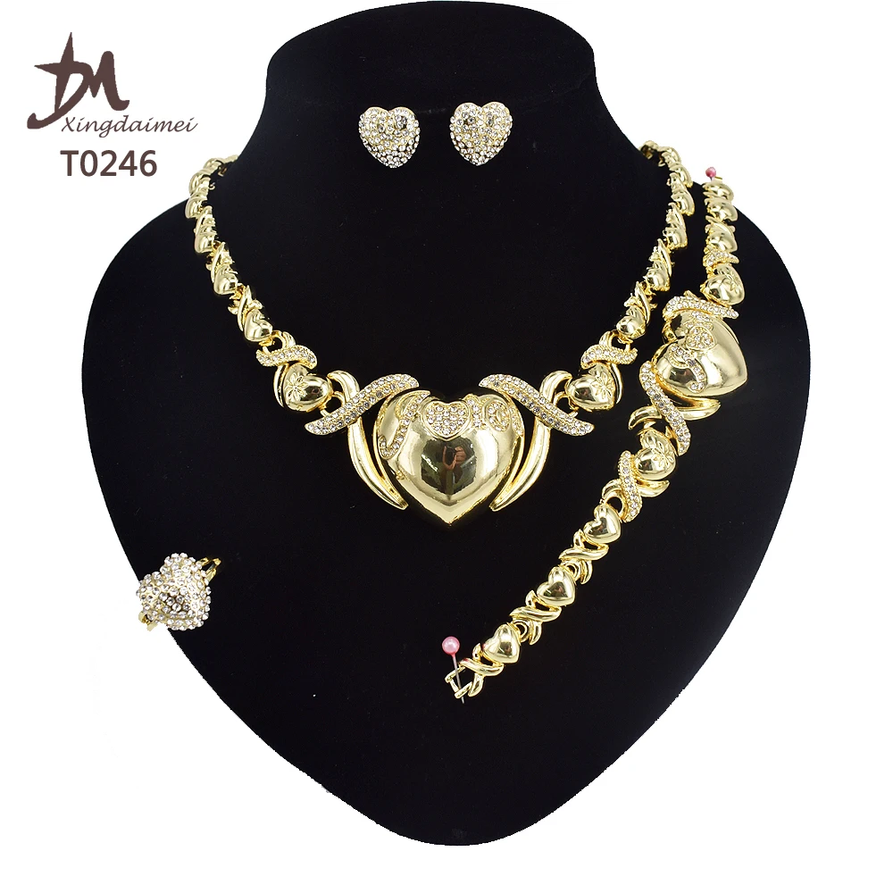 

T0246 Wholesale high quality big heart I love you 18K gold plated jewelry set