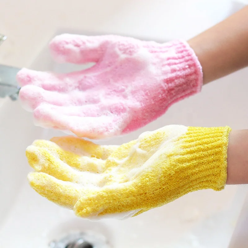 

Amazon Nylon Fiber Bath Shower Gloves Korean Colorful Exfoliating Gloves Body Scrub Shower Scrubber