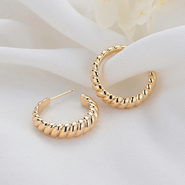 

Factory Wholesale 14K Gold Plated Round Shape Twill Pattern Big Stud Earring