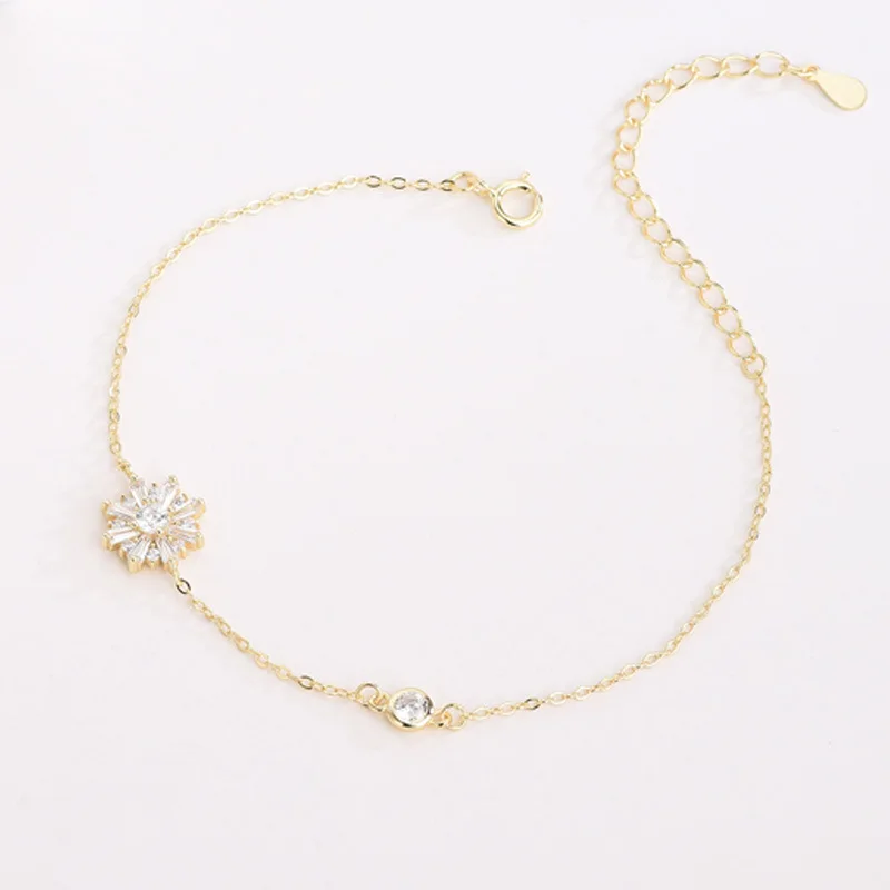 Fashion Jewelry Bracelets 925 Sterling Silver Christmas Snow Flower Charm Bracelet Gold Plated Lucky Bracelets for Women