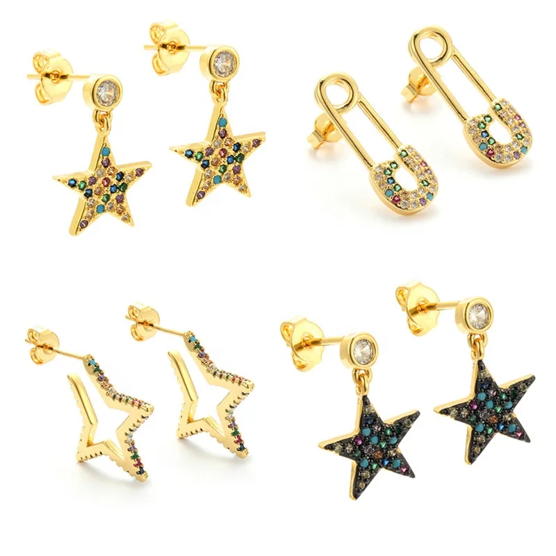 

Luxury Cute Top quality Mini rainbow Star Micro Pave Stud Earring Zirconia Stone Copper gold plating not fade For women Earring, Picture show
