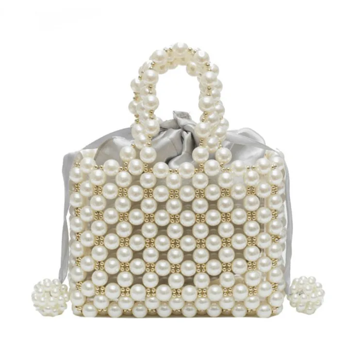 

Luxury Hand-woven Pearls Evening Bags Women Wedding Party Handbag Beaded Tote Bags Elegant Ladies Clutch Bags Bridal Bolsa, Perals beige