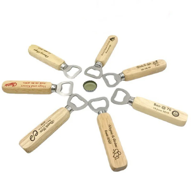 

Wholesales Solid Stainless Steel Beer Openers with Beech Wood Handle Custom LOGO Personalized Bottle Opener Party Giveaways, Wood color