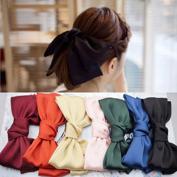 LRT Wholesale Custom Fashion Women Bow Hair Band Plain Satin Butterfly Bowknot Hair Clips For Girls.jpg