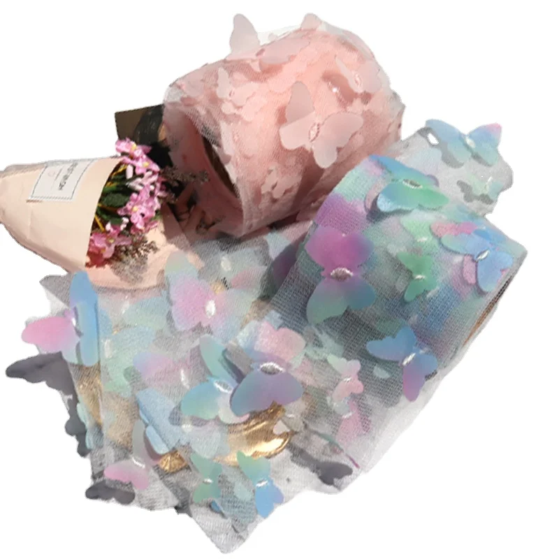 

Hot sale fashion 8CM rainbow yarn butterfly yarn silk ribbon Webbing parts Rat head netting yarn