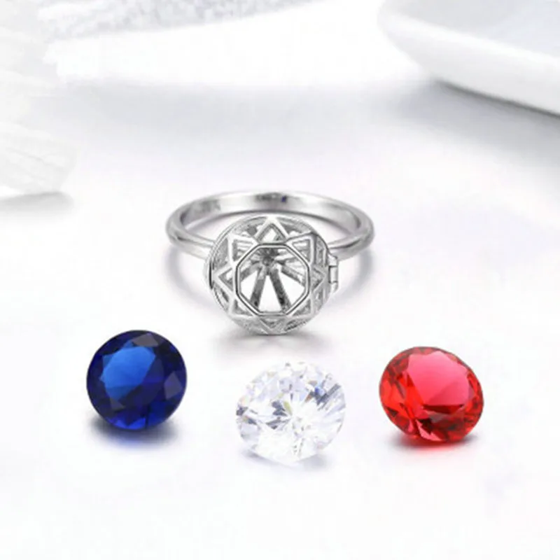 DIY 925 Sterling Silver Locket Ring with Three Color CZ for Women