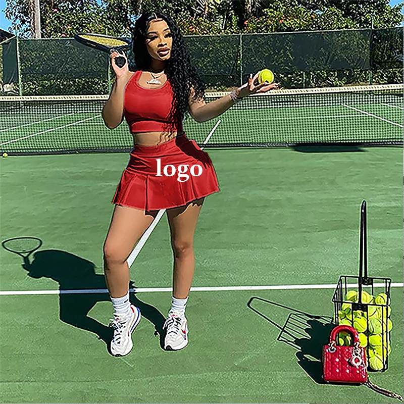 

White Two Piece Skirt Set for Women Summer Crop Tops and Tennis Mini Skirt Ruffle Sport 2 Piece Set Club Outfits for Women 2021