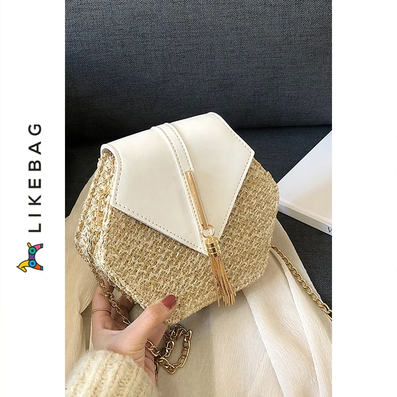 

LIKEBAG new hot sale fashion casual straw crossbody bag with tassel hardware decoration