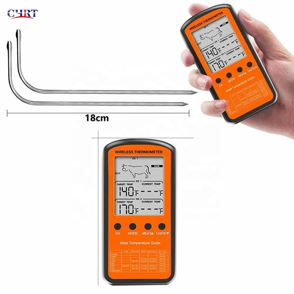 

CHRT MT05 BBQ Dual Probe Digital Cooking Wireless Remote Thermometer Meat Food Oven Thermometer for Grilling Smoker, Orange