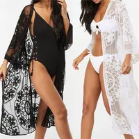 

2019 Lace Beach Pareo Beachwear Swim suit Cover up Playa Pareo Tunics for Beach Kimono Swimwear Women Lace Beach Dress