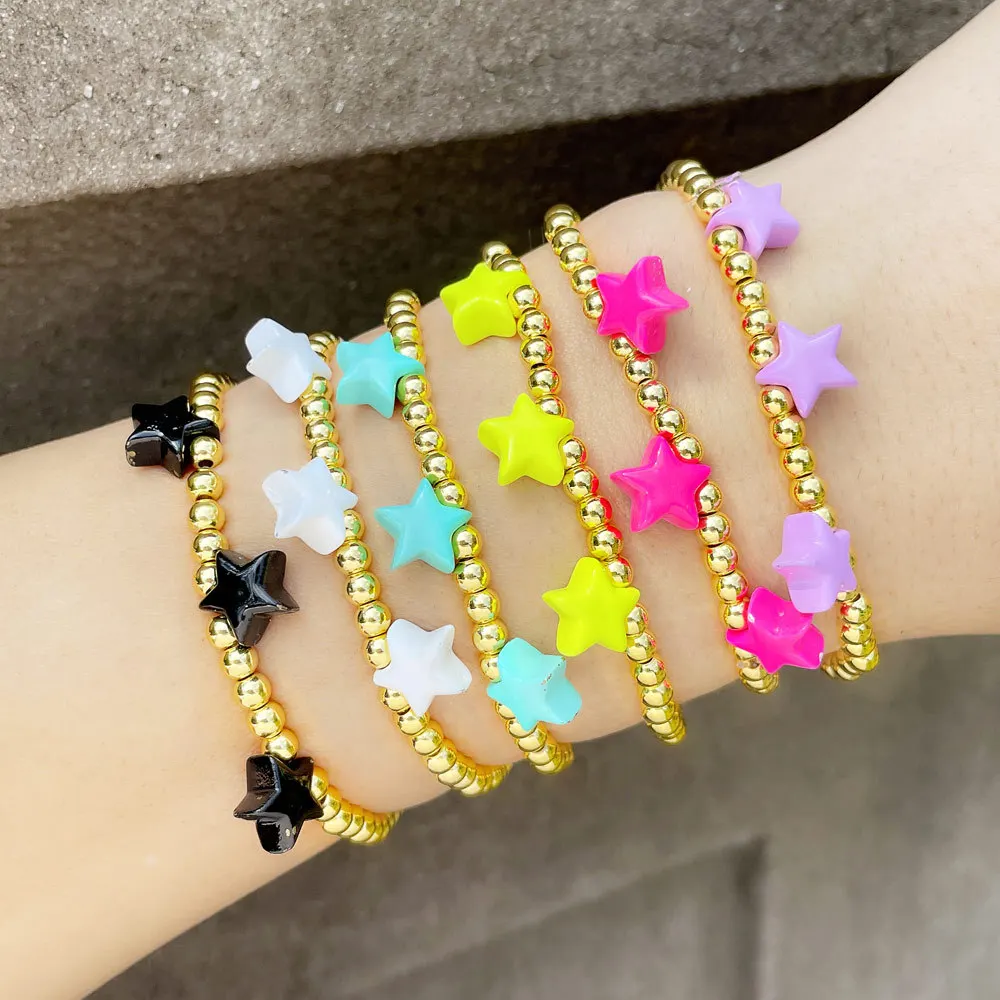 

2022 New Design Boho Colorful Drip Bracelet Jewelry Stackable Stretch Bracelet Star Beaded Bracelet for Women Girls, Gold