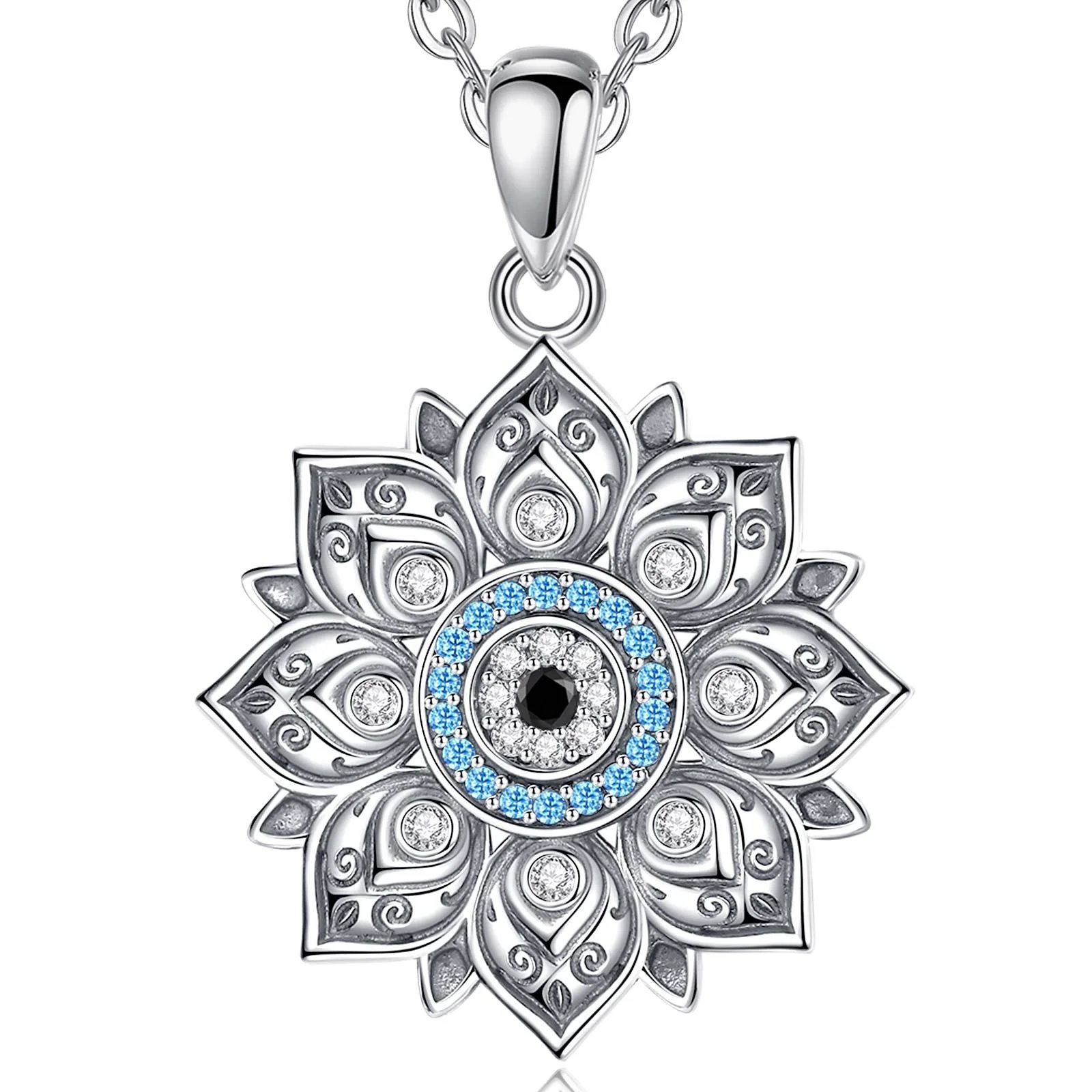 

Vintage 925 Sterling Silver Evil Flower Design Jewelry Devil Eye Pendant Necklace for Men or Women