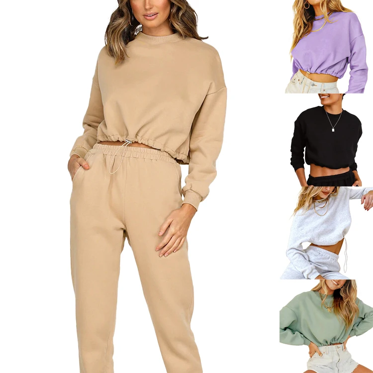 

2021 Jogger Jumper Gym Custom Workout Velvet 2 Piece Women Set Crop Top Oversize Hoodie Women Sweatshirt