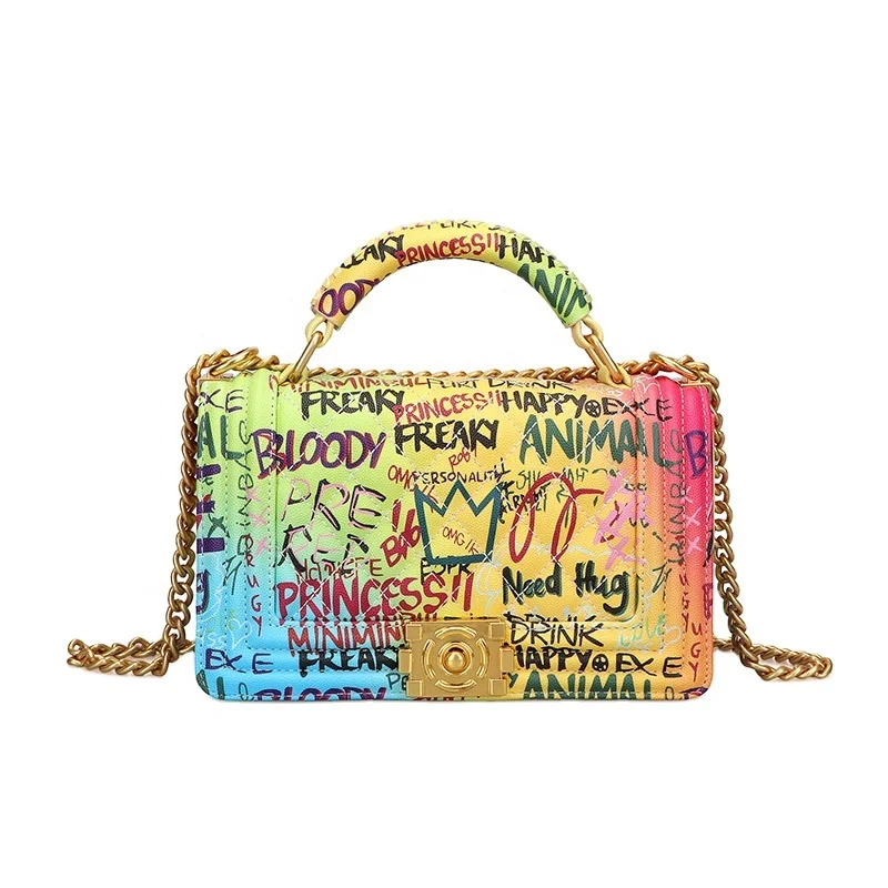 

Famous brands luxury designers fashion crossbody graffiti pu leather women's ladies lady handbags, Picture