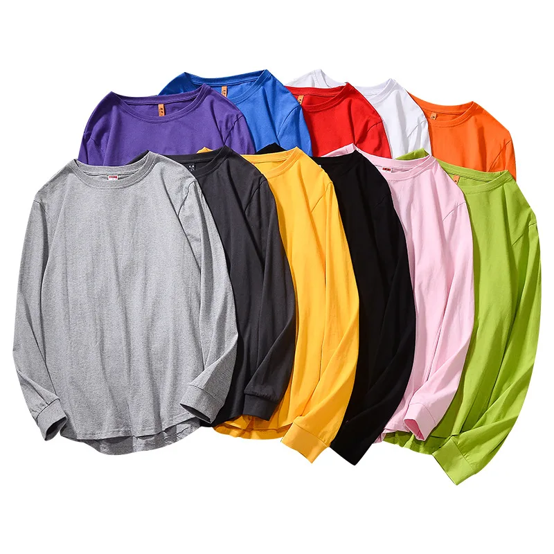 

Wholesale Spring New Style Men's Cotton Round neck T-shirt Loose Solid Color Hip-hop Style Long-sleeved T-shirt