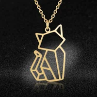 

100% Stainless Steel Cute Kitty Cat Pendant Necklace Wholesale Female Unique Geometric Fashion Charm Jewelry Necklaces For Women