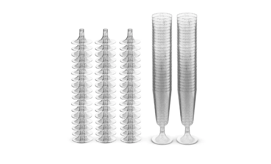 
christmas party supplies disposable clear plastic champagne flute with glitter 