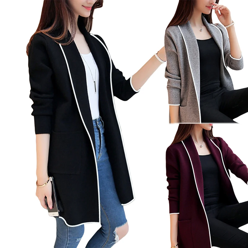
Women Long Cardigan Polyester & Cotton mid-long style knitted 204370 