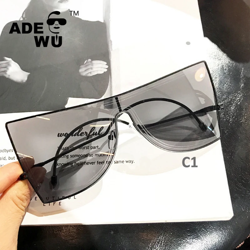 

ADE WU STY8889F Retro Designer Oversized Visor Sunglasses Men Women 2021 Luxury Brand Pink Yellow Blue Mirror Square Sun Glasses, 5 colors
