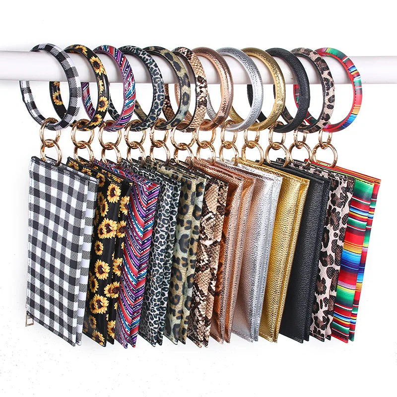 

Lady Girls Jewelry Big Bangle PU Leather Sunflower Wallet Purse Phone Bag Clutch Wristlet Bracelets Keychain