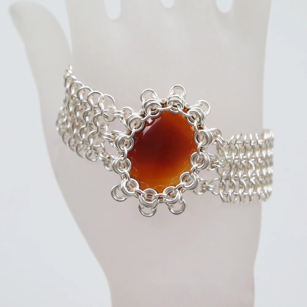 

Handmade Chainmail Natural Gemstone Bracelet Copper wire Charm European 4-in-1 Sheet Weave Jewelry