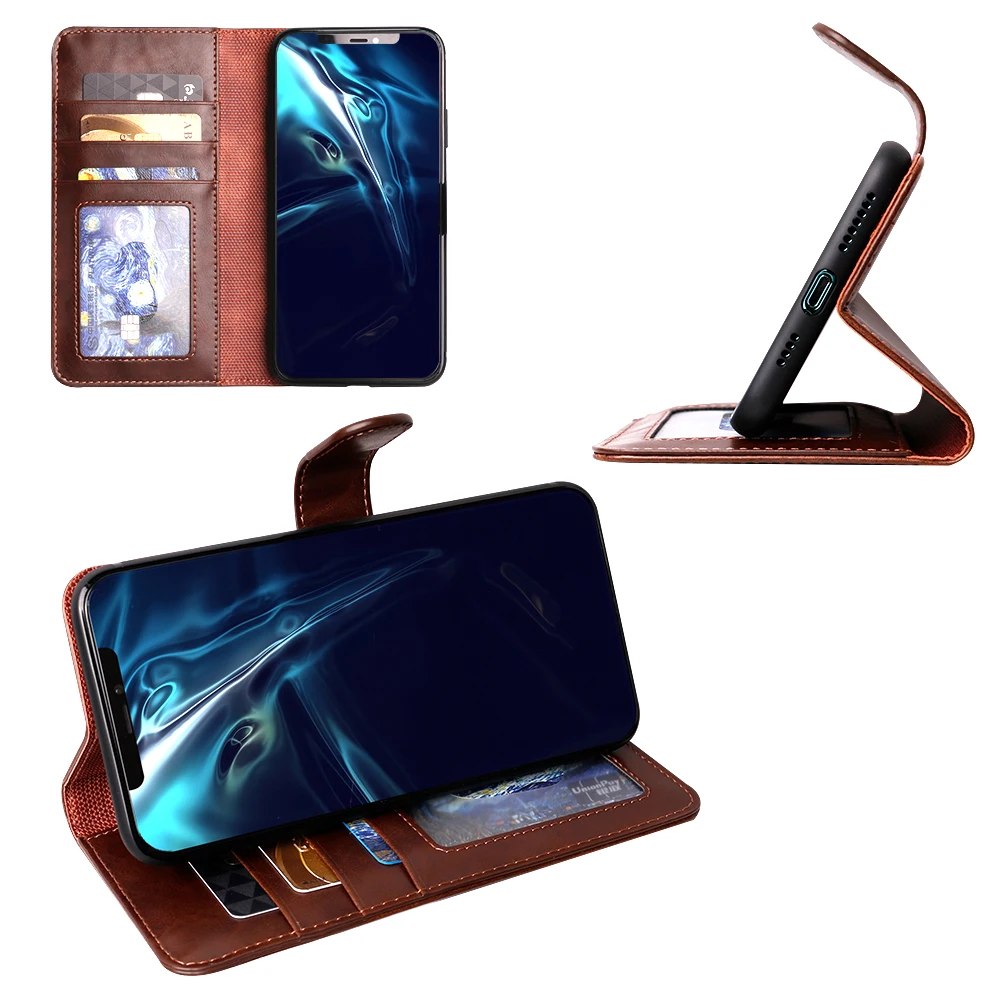 

VIETAO Classic luxury leather flip wallet mobile phone case with card slot For iphone 12 11 pro max Xs X 7 8 Leather Case Cover, Black,brown.