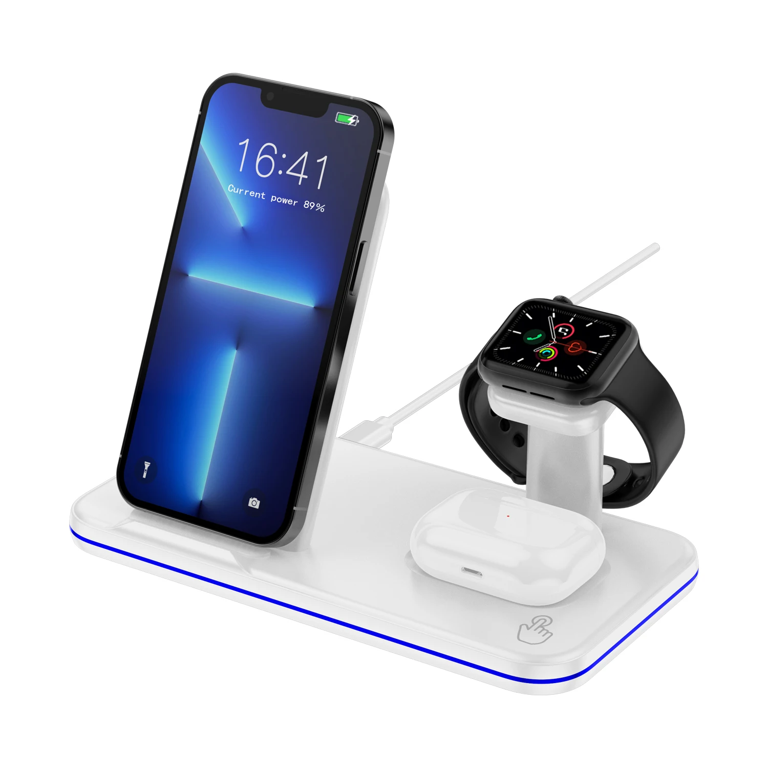 

3 in 1 Fast Wireless Charging Phone Holder Watch Wireless Charger Station Dock 15W Wireless Charger Ring lights all around
