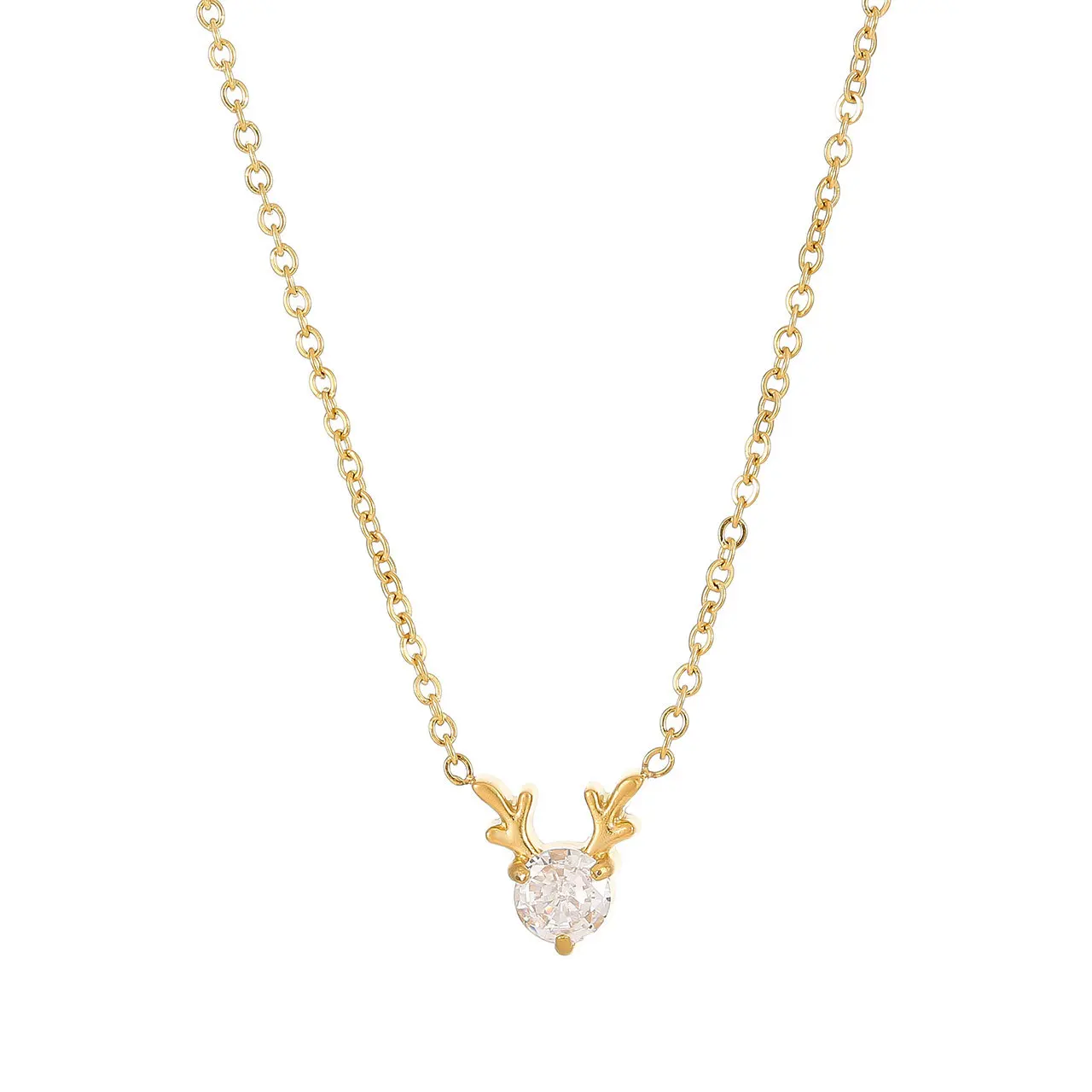 

Christmas Gift Jewelry 14k Gold Plated Stainless Steel hypoallergenic Waterproof Jewelry Zircon Deer Necklace wholesale