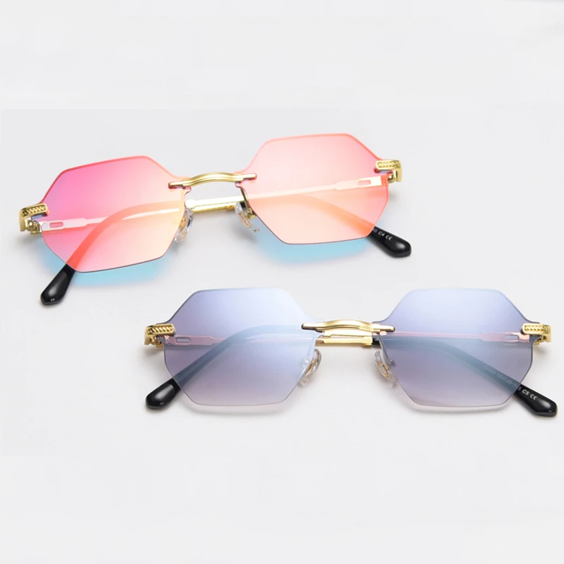 

retro mirror sunglasses for men gold metal hexagonal rimless ladies sun glasses vintage green blue frameless uv400