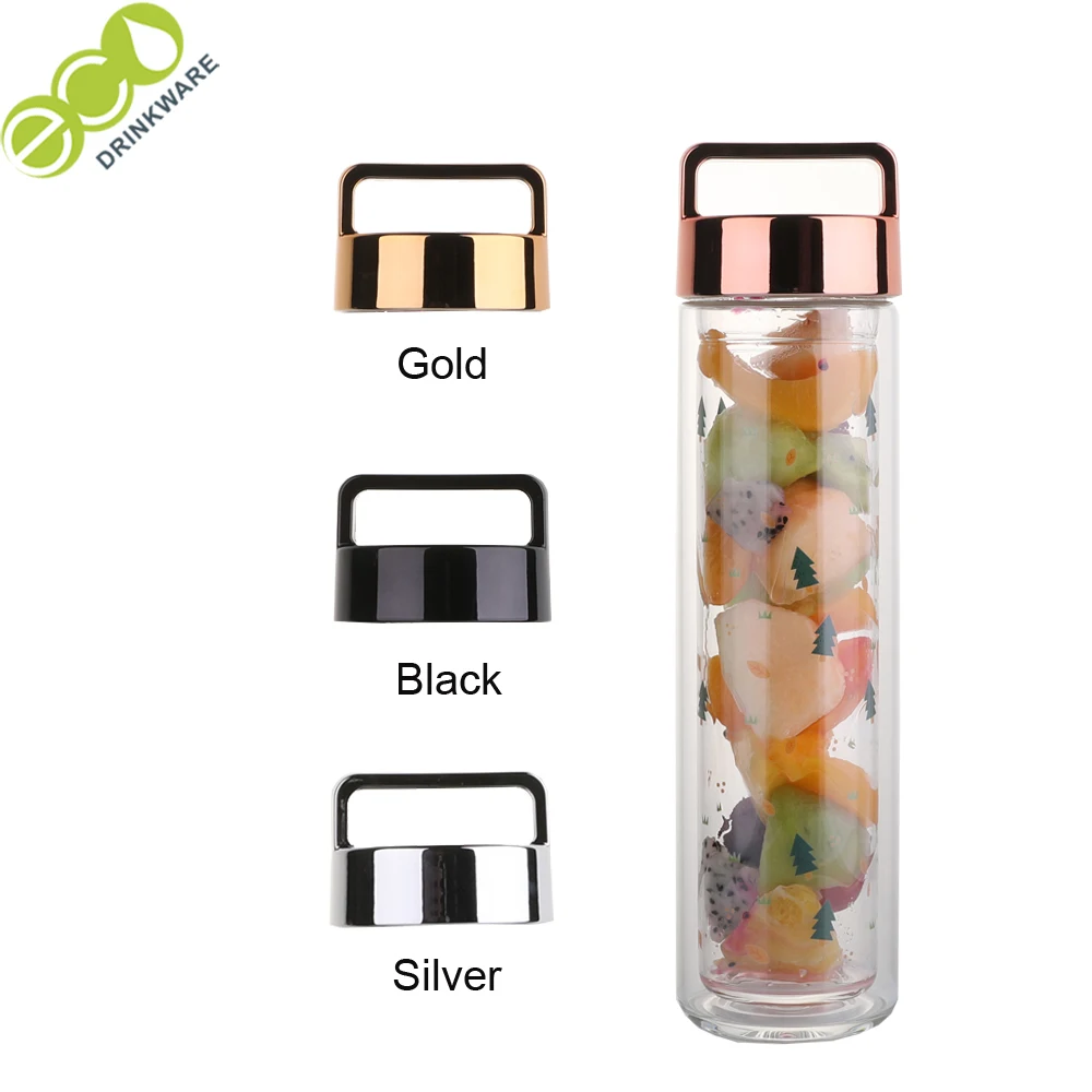 

No minimum BPA free 450ml double wall borosilicate glass water bottle with infuser
