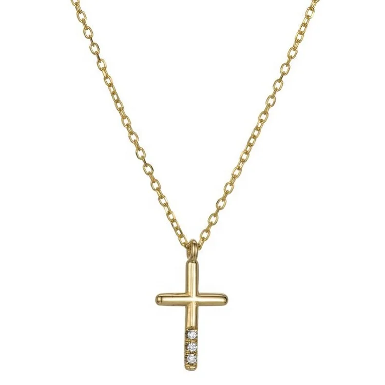 

Minimalist 14k gold plated zircon ladies small cross necklace