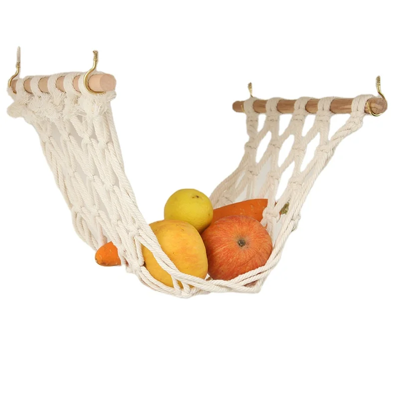 

wholesale kitchen storage basket macrame hanging hammock fruit vegetable handwoven cotton rope hanging hammocks, White or custom