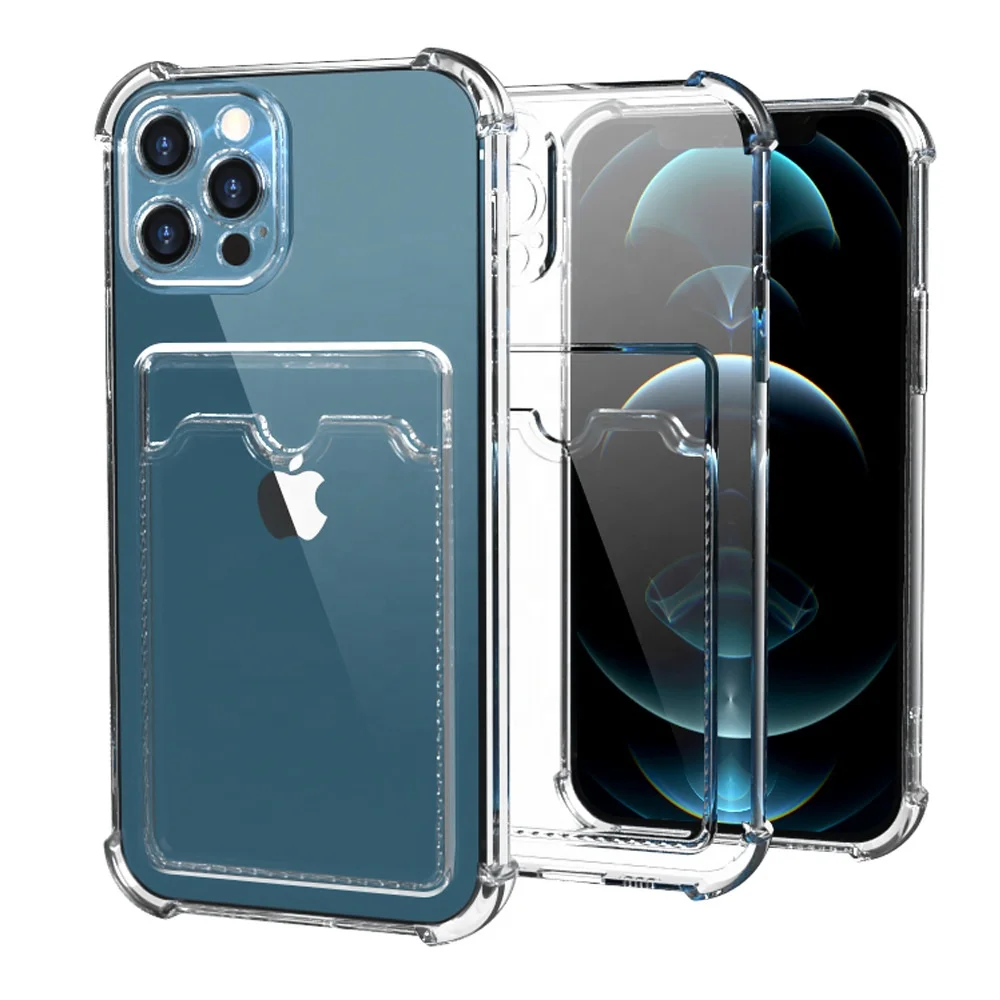 

phonecase Card Slot Pocket Crsytal Clear TPU Shockproof Cases For Iphone 12 13 Pro Max XR XS Fine Hole Airbag Four Corner Cover