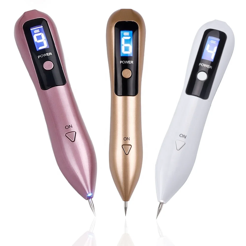 

Mole Freckle Removal Dark Spot Remover LCD Face Care Point Pen Skin Wart Tag Laser Tattoo Removal 9 Level Laser Plasma Pen, Gold/white/pink